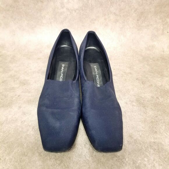 Evan Picone Womens Size 8.5 N Blue Leather Slip On Loafer 2.5" Heels - Picture 2 of 10